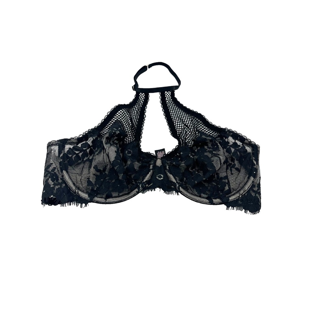 Victoria's Secret Dream Angels Halter Unlined Demi Bra Black Floral 34D New NWOT